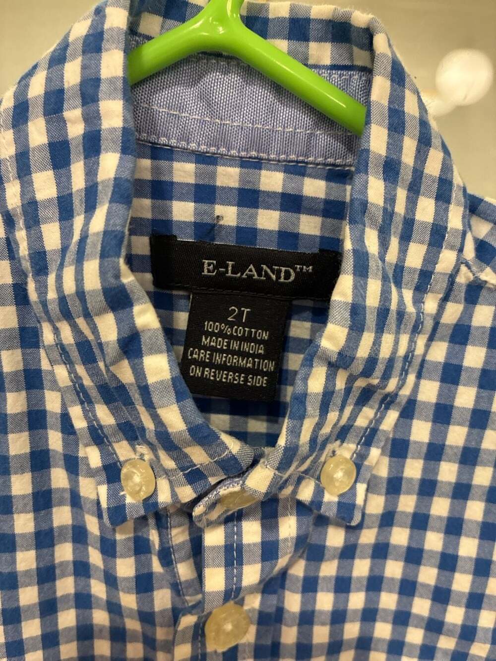 E-LAND Boys Blue and White Gingham Long Sleeve Button Down Shirt